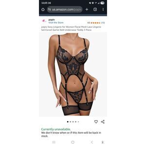 Popiv Floral Mesh Lace Lingerie Set, Size: M